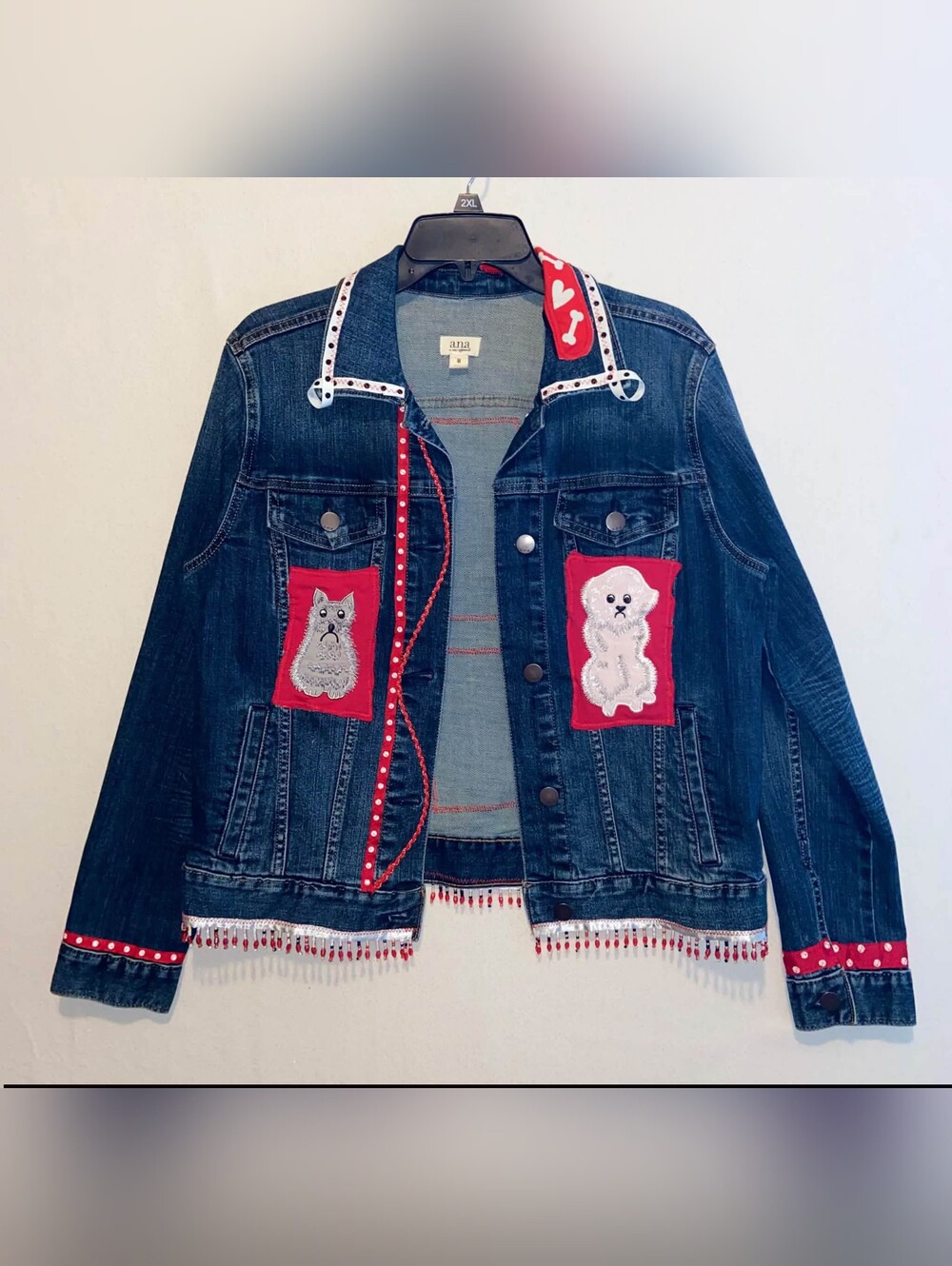 a.n.a Dark Blue Denim Jacket with Red Patch Accents